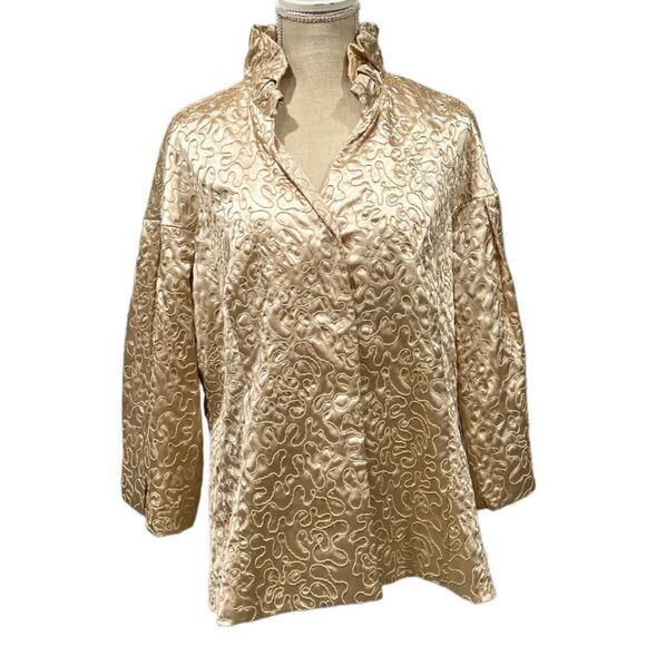 Adolfo Dominguez Tan Satiny Textured Design Jacket - Picture 4 of 14